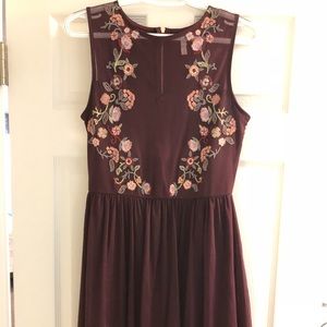 Purple Dress with Floral Embroidery